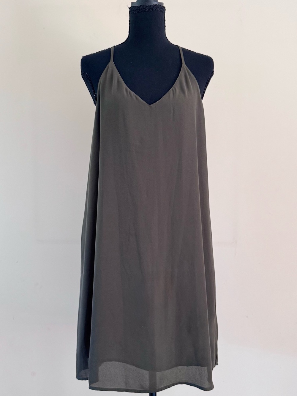 Tempted Olive Green Spaghetti Strap V-Neck Mini Dress